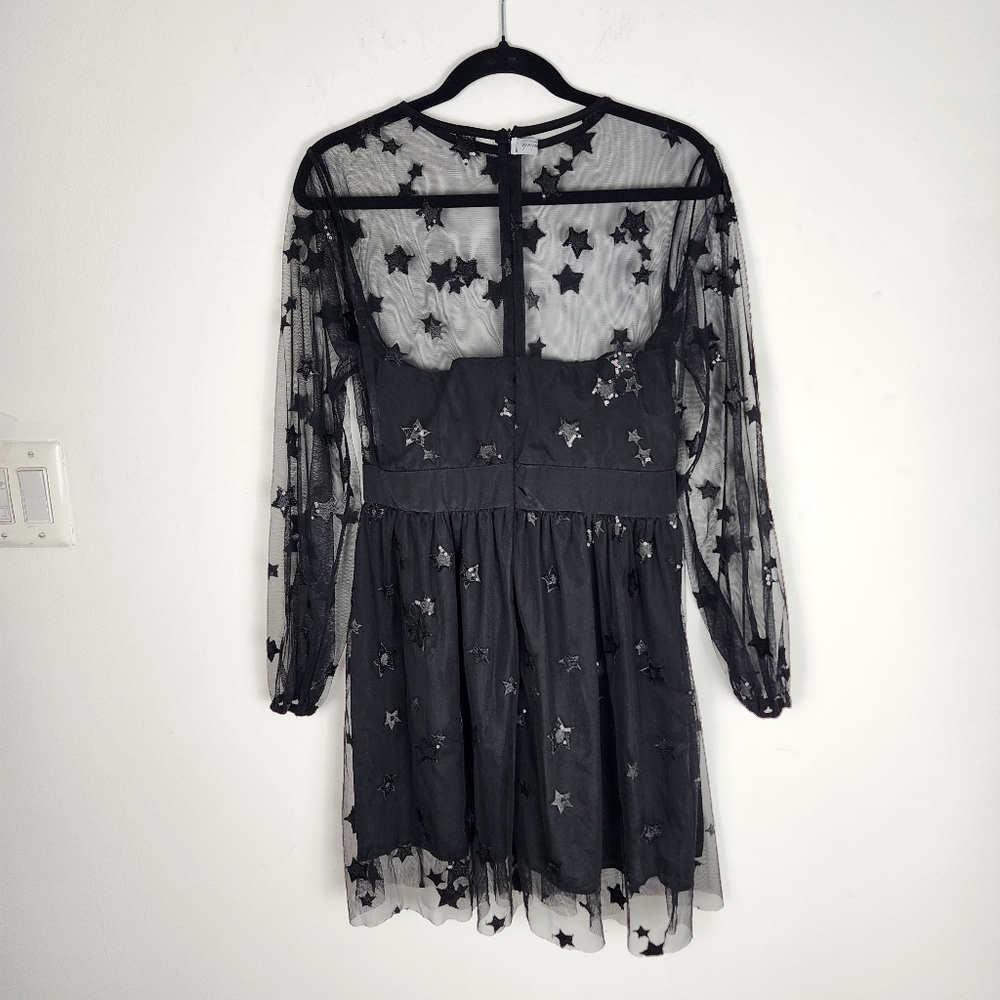 Black Sequin Lace Fairy Tulle Dress Goth Victorian Renaissance Fit Flare Party - Picture 6 of 16